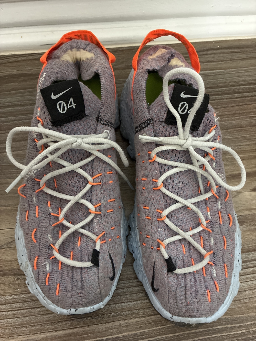 Nike Space Hippie 04 Knit Sneakers in Grey with Orange Accents